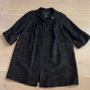 French Connection Black Metallic Thread A-Line Coat